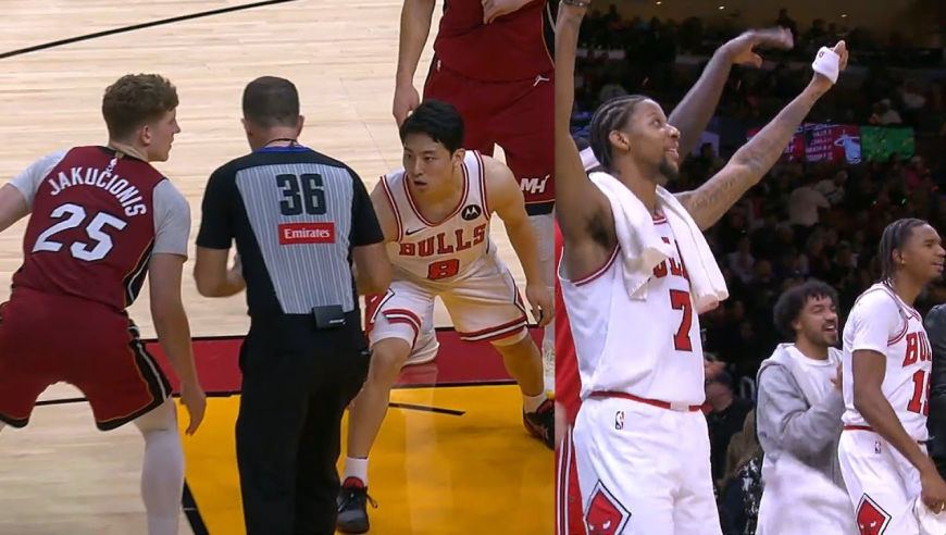 1米7的河村勇辉跳球竟然赢了，像打了鸡血一样，抢断点燃公牛板凳席