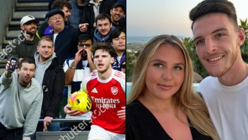 低劣至极，一热刺球迷在北伦敦德比拿赖斯妻子的照片对他辱骂