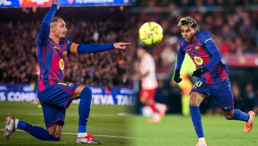 巴萨3-1马竞领先皇马4分：拉菲尼亚单刀戏耍门将，莱万点球飞看台