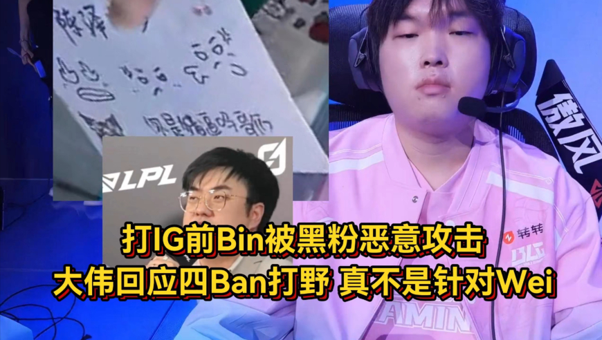 打IG前Bin被黑粉恶意攻击，大伟回应四Ban打野，真不是针对Wei！