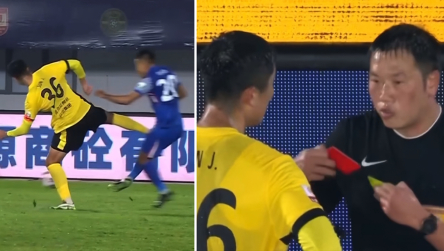 中超再现“杀人技”！孙捷飞踹于汉超大腿 主裁观看VAR后将其罚下