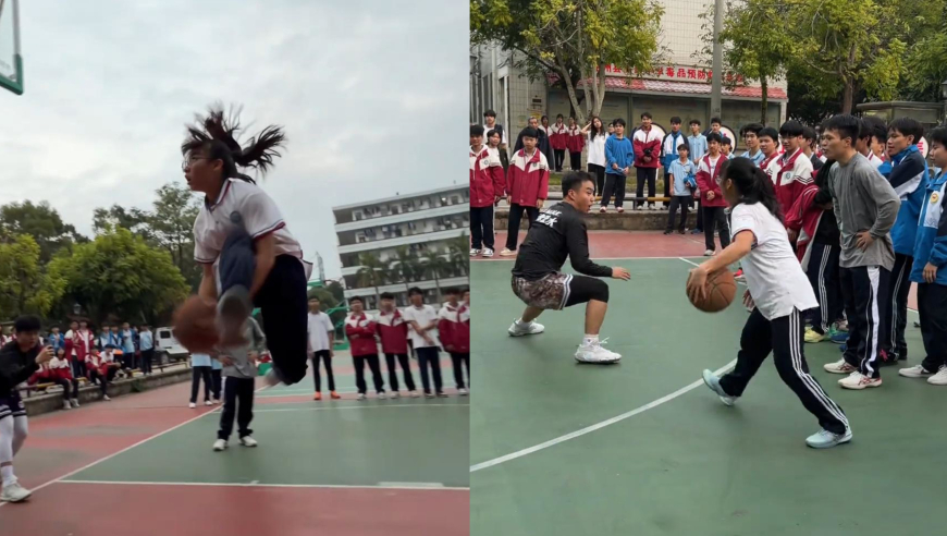篮球未来之星！广西高二女生太强了，神龙摆尾高难度上篮动作
