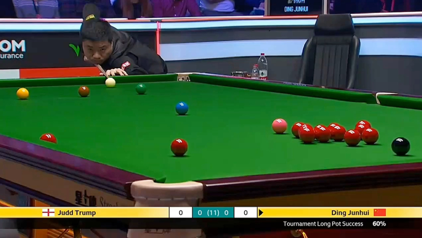 2025英锦赛，丁俊晖霸气长台一箭穿心拿下开门红，小特一脸懵