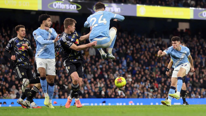 英超：曼城3-2险胜利兹联 福登双响+绝杀 格瓦迪奥尔破门+送点